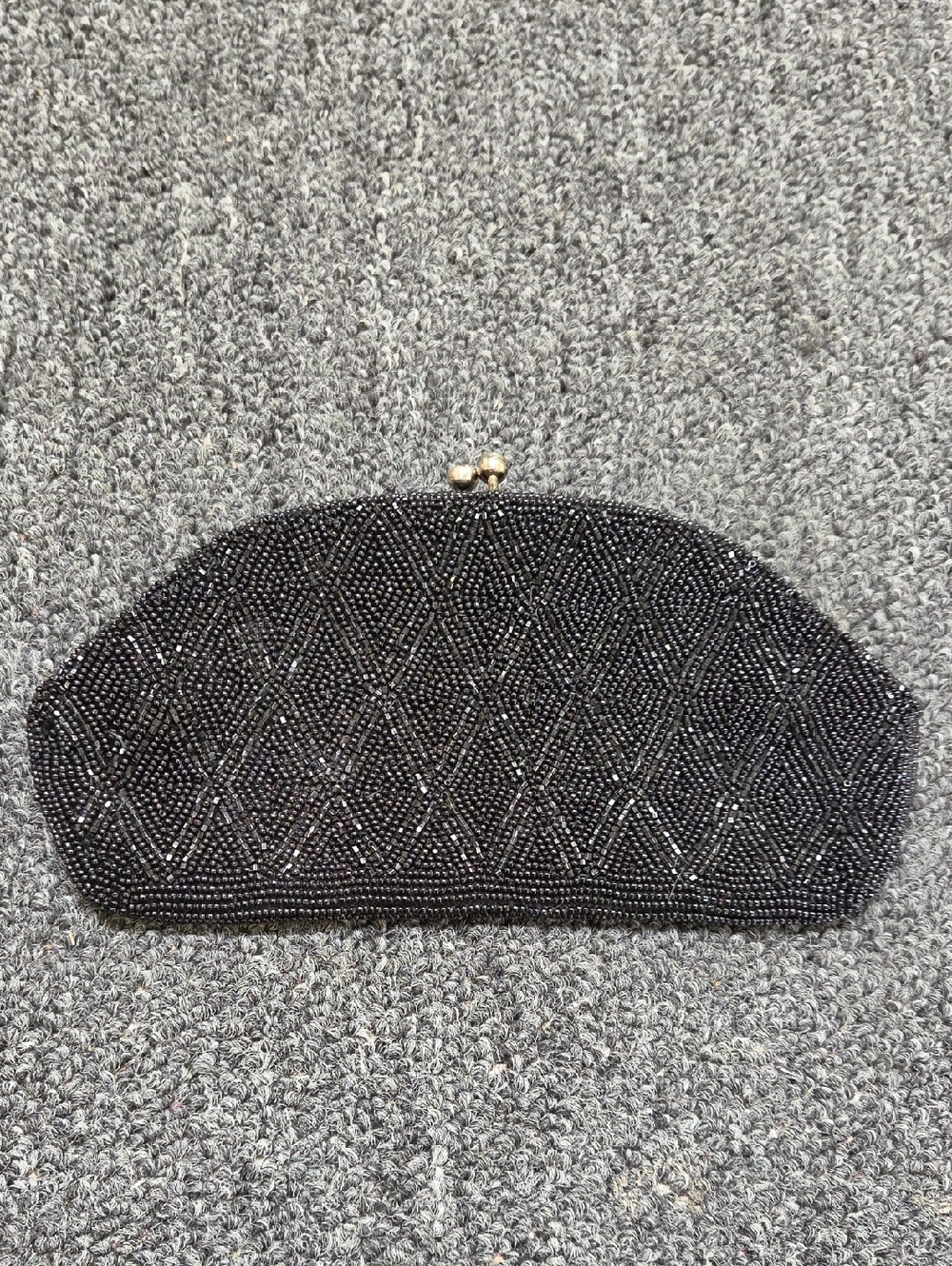 Source Unknown Black Beaded Evening Clutch with Gold Kiss-Lock